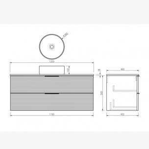 Meuble simple vasque Ã poser noir 120 cm Aqualinea