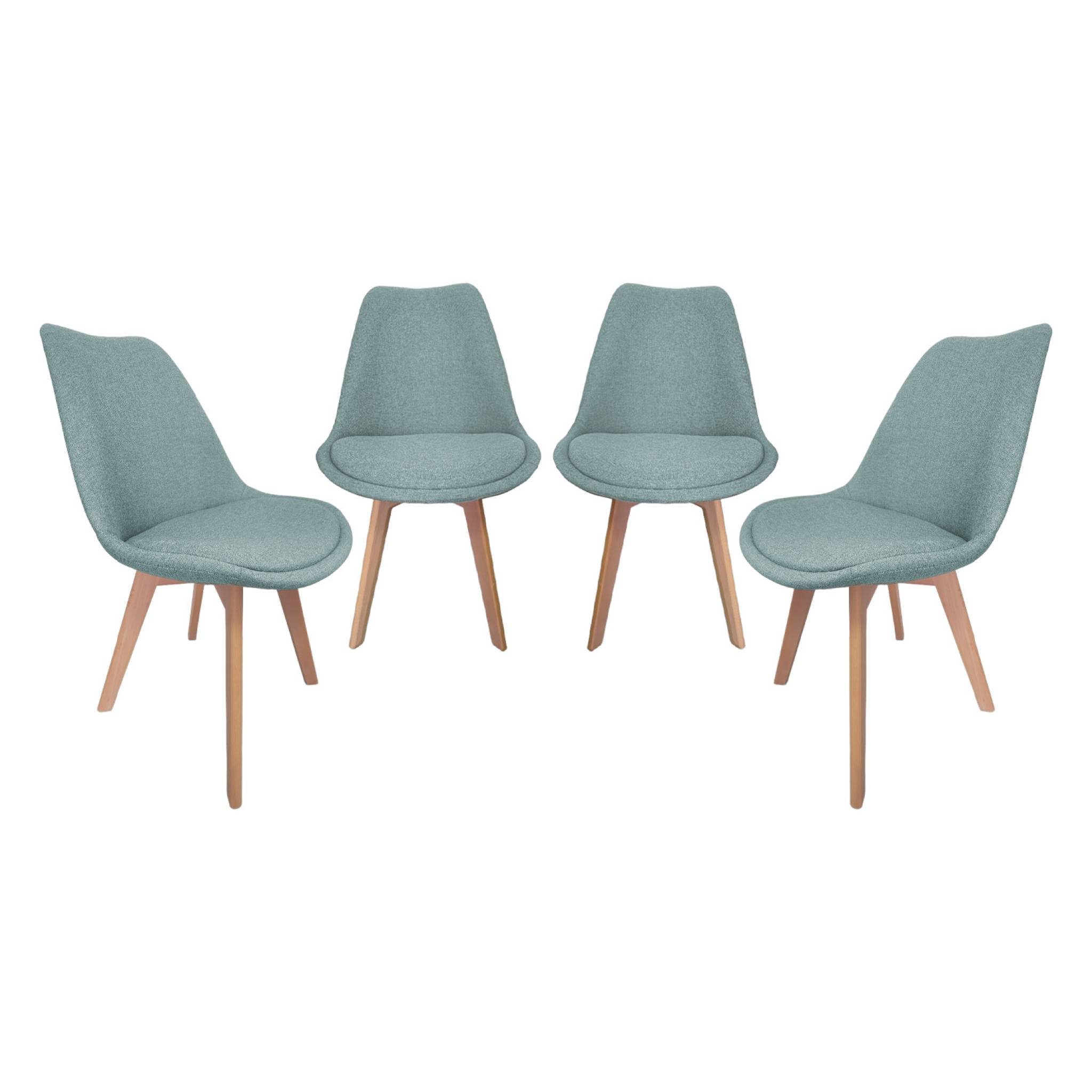 Lot de 4 chaises scandinaves revêtement tissu bleu clair. pieds bois de hêtre - Nils