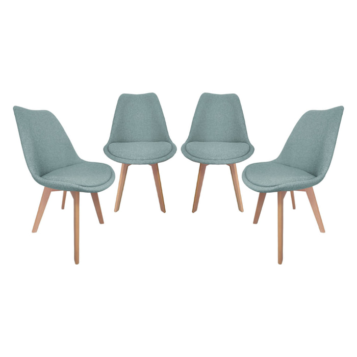 Lot de 4 chaises scandinaves revêtement tissu bleu clair. pieds bois de hêtre - Nils