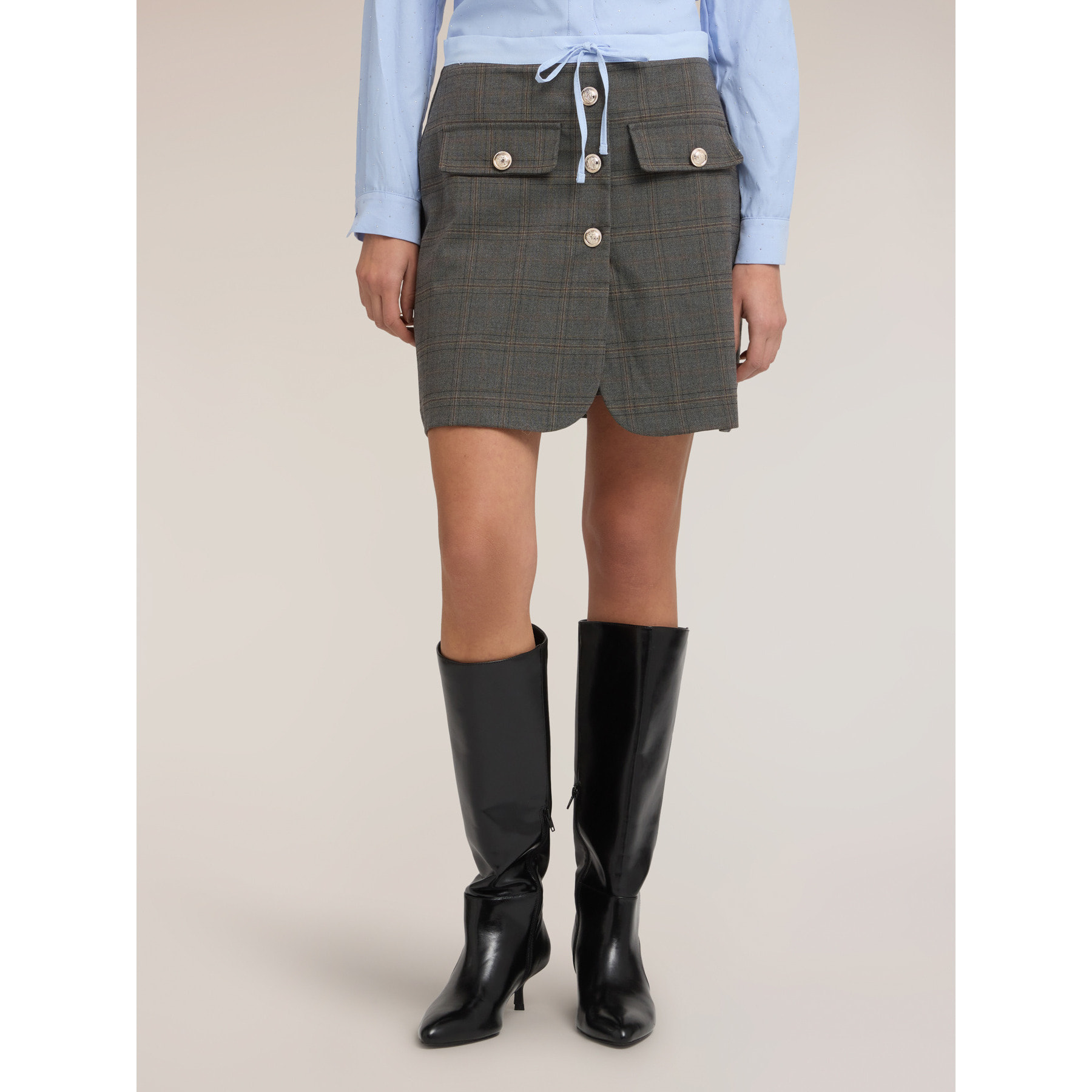 Motivi - Minigonna fantasia check con bordo a contrasto - Grigio