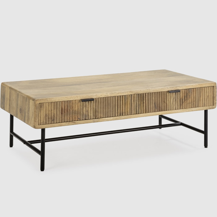 Table basse 2 tiroirs en bois de manguier - SANJA