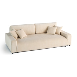 Pivoine - canapé droit 3 places - convertible avec coffre - en velours côtelé - Beige