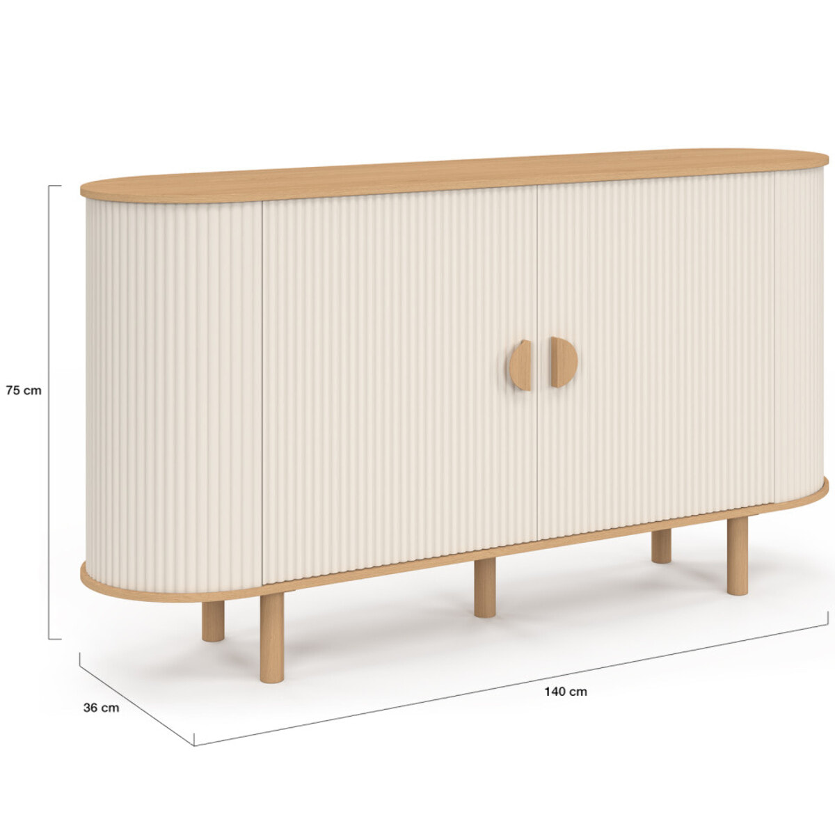 Buffet Kanel 2 portes beige effet cannelé 140cm