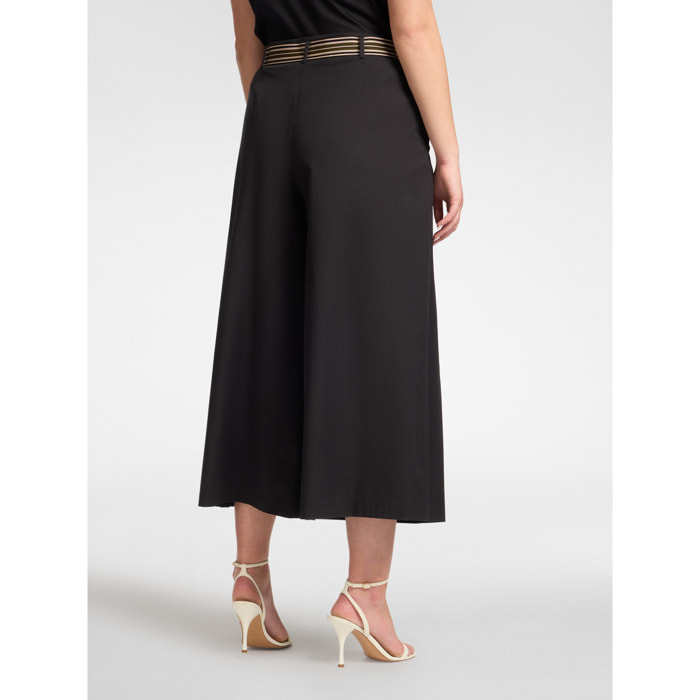 Elena Mirò - Pantalones cropped de popelina de talle alto con cinturón - Negro