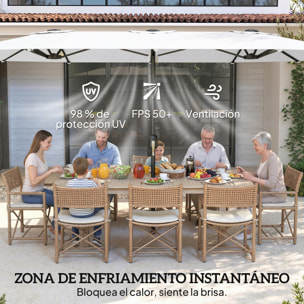 Sombrilla Doble 4,6x2,6 m, Sombrilla Terraza Exterior con Manivela Manual, Protección UV50+, Funda Protectora, Resistente al Agua, Parasol para Jardín, Terraza, Patio, Blanco