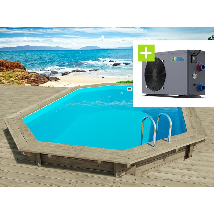Piscine bois " Florida 130 " - 6.57 x 4.57 x 1.31 m + Pompe à chaleur - Puissance 6.1 kW