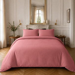 Parure housse de couette 100% gaze de coton unie rose, RELAX