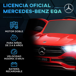 Coche Eléctrico para Niños Mercedes-Benz EQA Coche de Batería 12V con Control Remoto Música Bocina Velocidad 3-8 km/h para Niños de 3-8 Años 111,5x69x52,5 cm Rojo