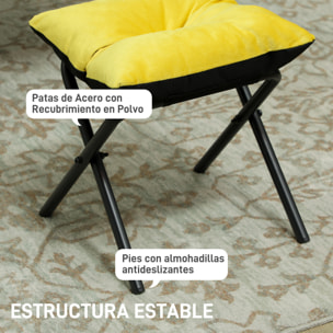 Sillón de Salón con Reposapiés Sillón de Relax Butaca para Dormitorio con Bolsillos Laterales y Patas de Acero para Sala de Estar Amarillo