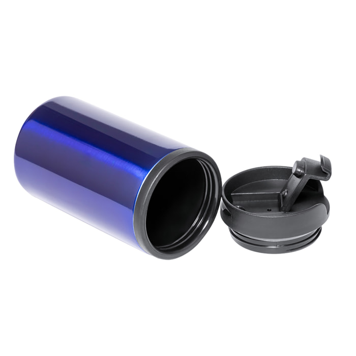 Vaso térmico en acero inox de 290ml de capacidad y doble pared. Con tapa dosificador y base acolchada de espuma.