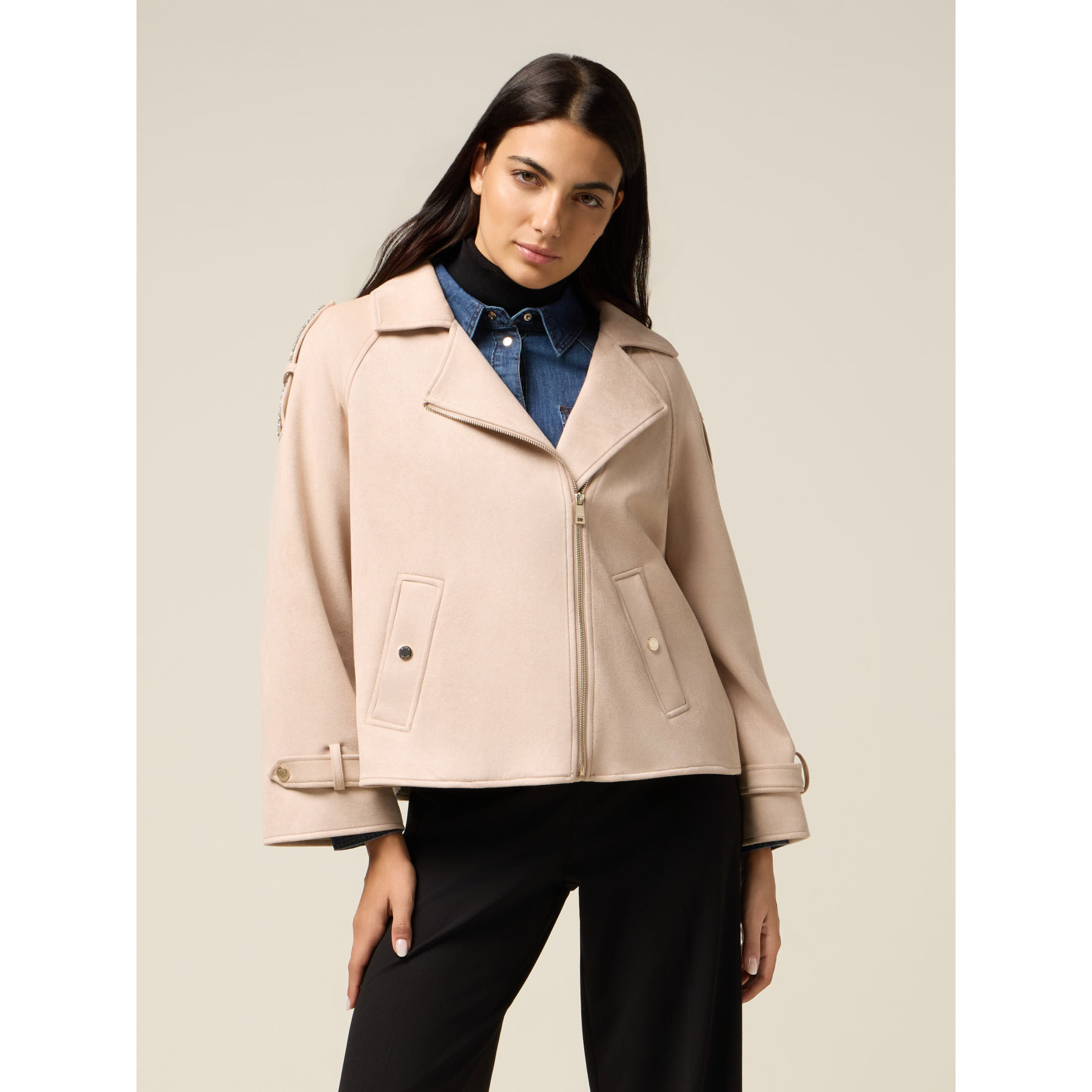 Oltre - Giacca corta con zip asimmetrica - Beige