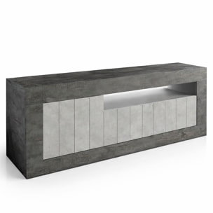 Mobile TV Basso In Melaminico Con Anta Laterale E Ribalta Vano A Giorno Ripiani Mensole Interne Moderno 136.9 x 41.8 x 56 Cm Ossido e Grigio Cemento