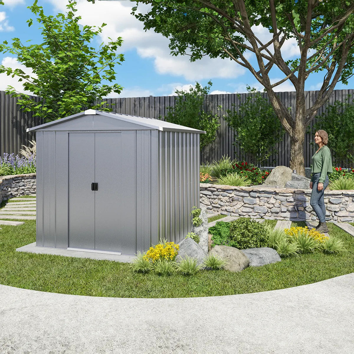 Abri de jardin métal Yardmaster Eco 3,85 m² + kit d'ancrage