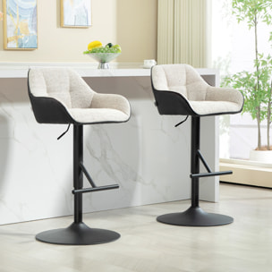 Lot de 2 tabourets de bar design capitonné acier noir mat tissu gris clair