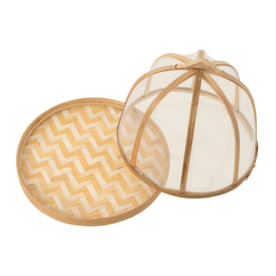 J-Line plateau + cloche - bambou - naturel/blanc - set de 3
