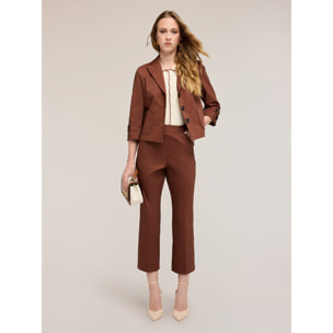 Motivi - Pantaloni kick flare in cotone tecnico - Marrone