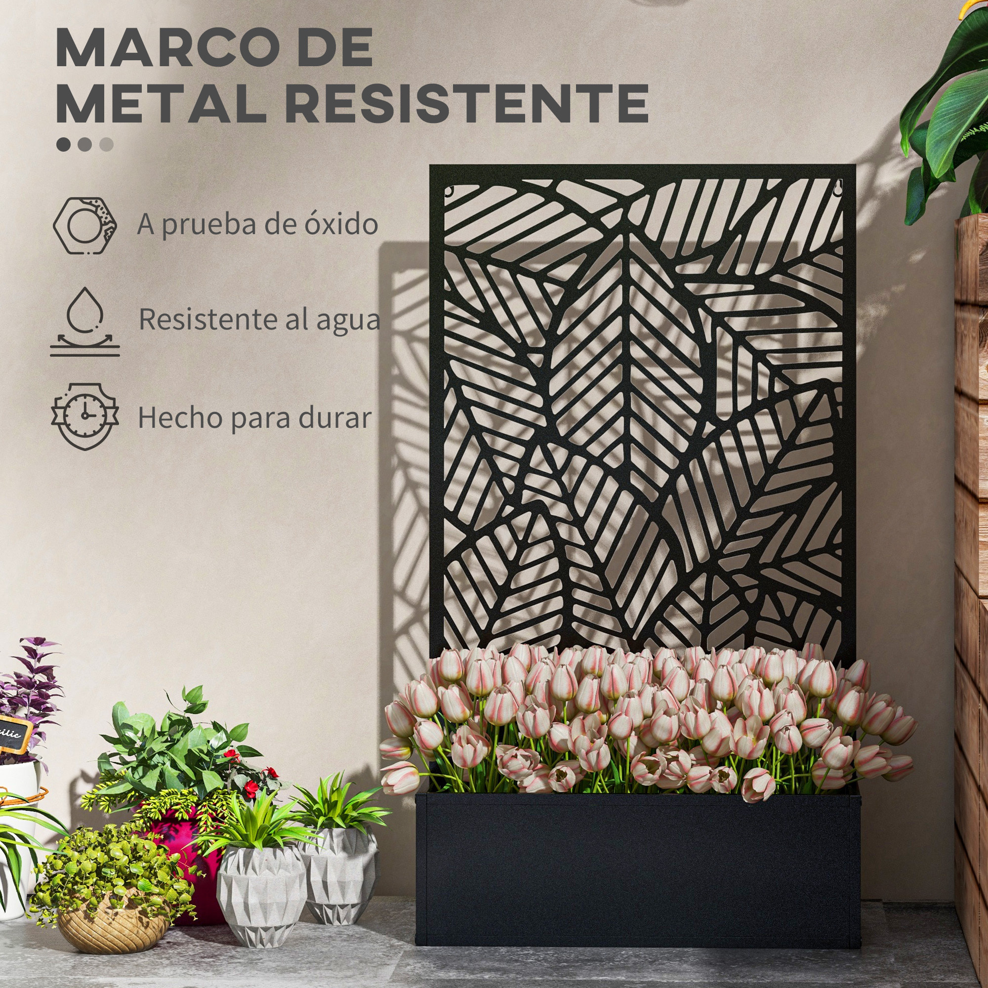 Outsunny Jardinera con Biombo de Metal Huerto Urbano de Pared o de Pie para Cultivos Plantas Flores o Decoración en Terraza Jardín Hogar 61x23x113 cm Negro