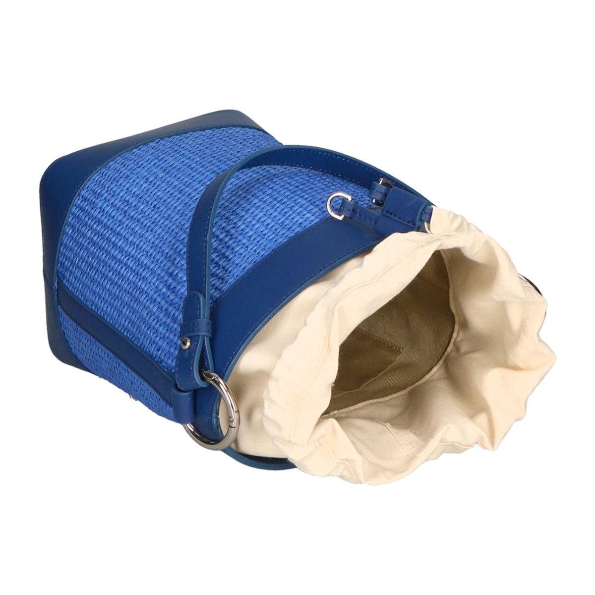 Borsa a secchiello da donna - Modello False - Misto pelle e tessuto - 24.0 x 18.0 x 15.0 cm