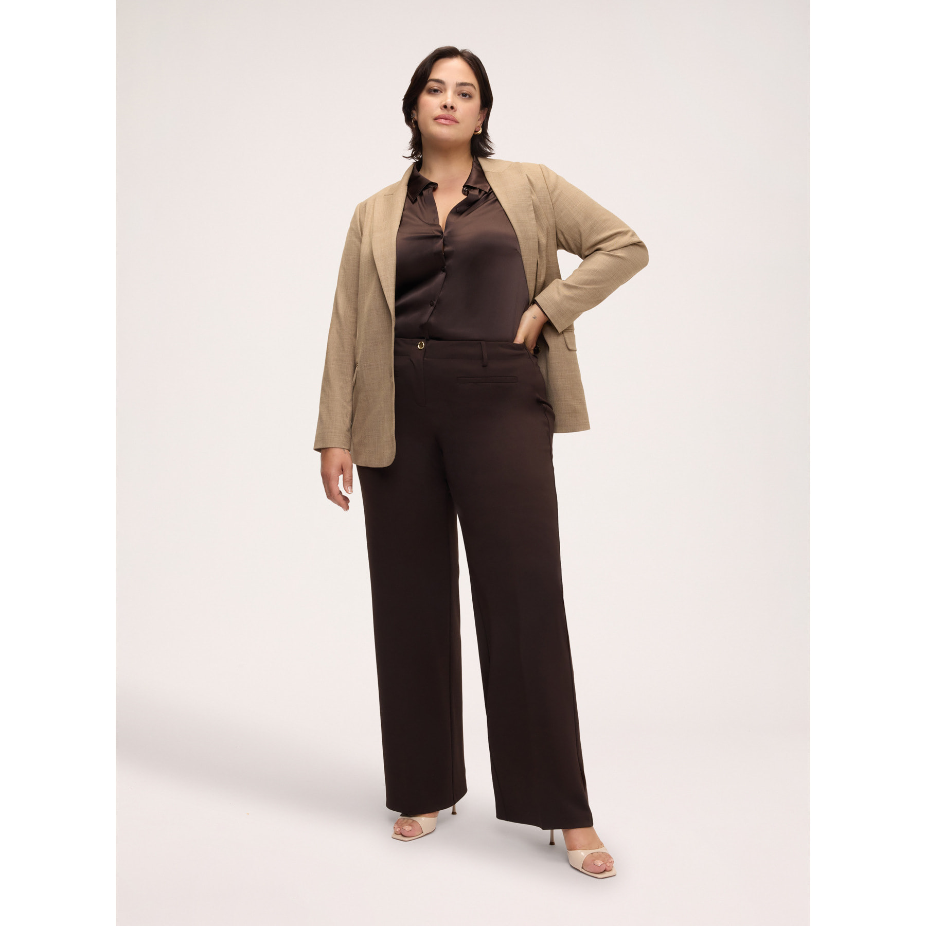 Fiorella Rubino - Pantaloni Wide Leg in tessuto stretch - Marrone