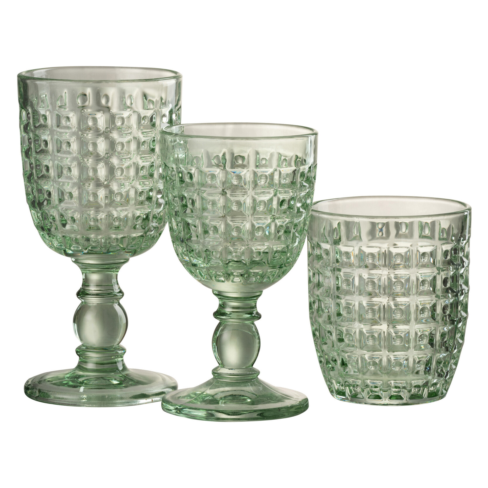 J-Line verre à Pied Motif Relief - verre - vert - large - 4 pcs