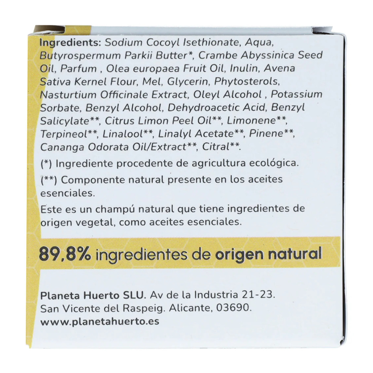 Champú sólido hidratante Oliva y Miel Planeta Huerto 85 gr