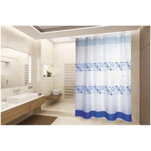 Rideau de douche Polyester PORTO 180x200cm QUALITE PREMIUM Bleu & Blanc - Anneaux inclus MSV