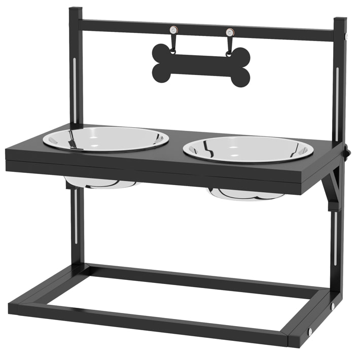 Gamelle double chien porte-gamelles surélevé hauteur réglable 2 gamelles acier inox. incluses métal noir