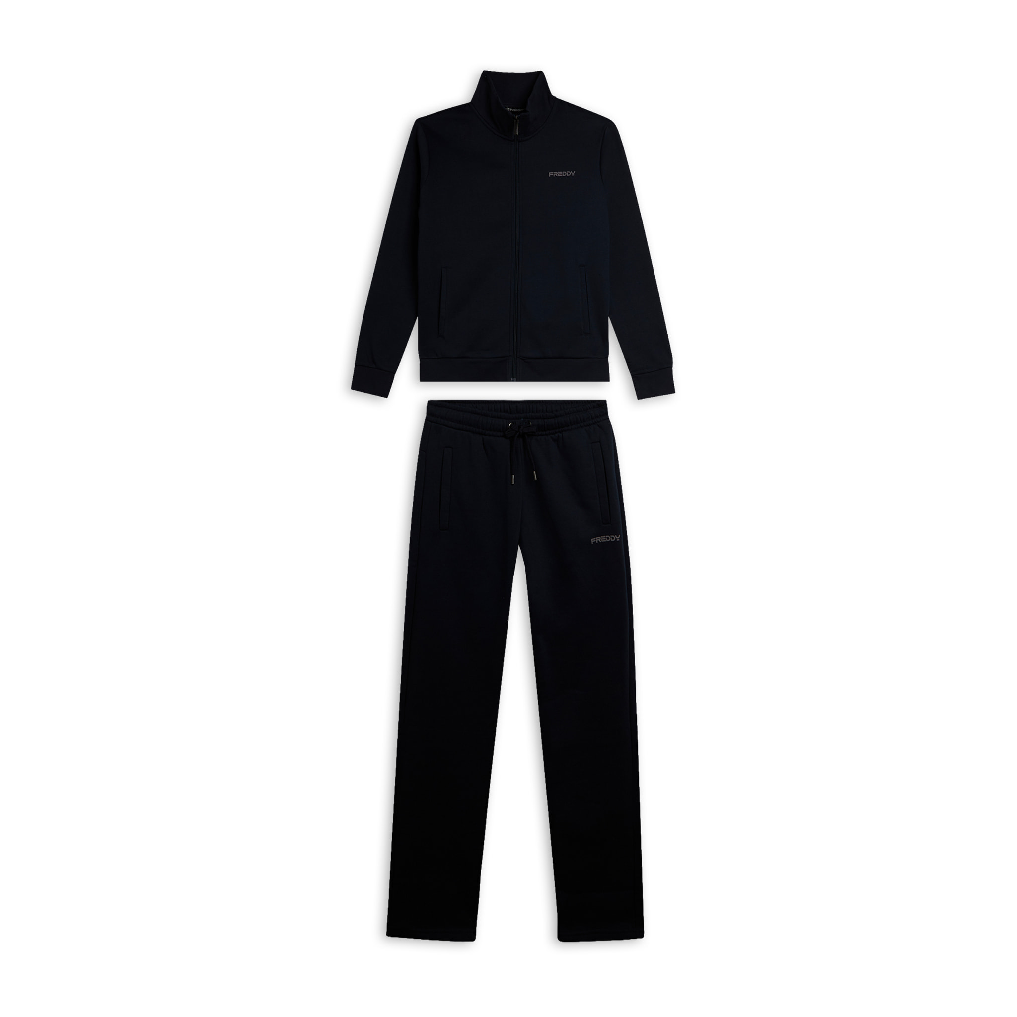 Tuta full zip in felpa garzata con collo alto e gamba dritta