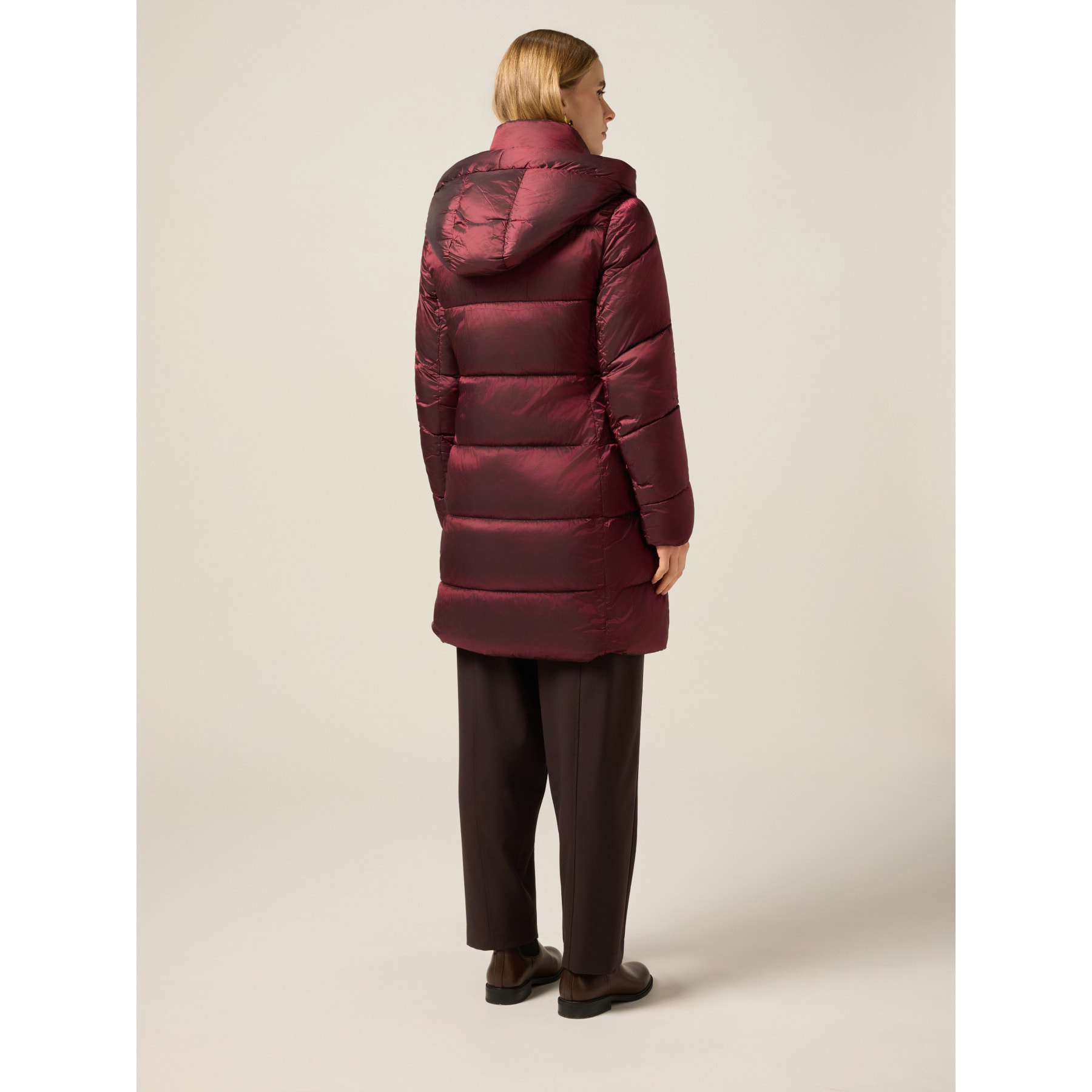 Oltre - Plumífero largo de nylon con capucha - Burgundy