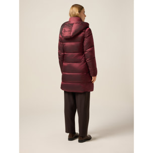 Oltre - Plumífero largo de nylon con capucha - Burgundy