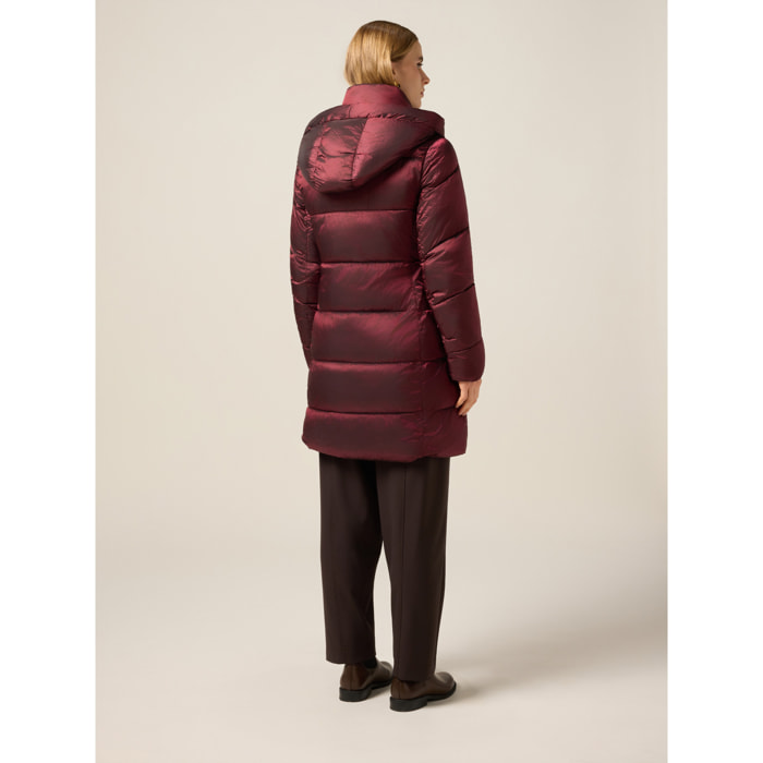 Oltre - Plumífero largo de nylon con capucha - Burgundy