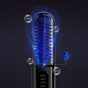 Cepillo eléctrico alisador de iones negativos con 5 ajustes de temperatura de 130 °C a 210 °C.