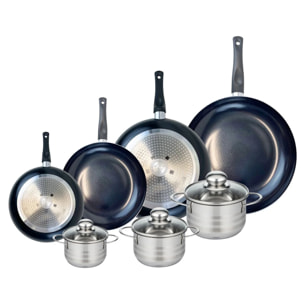 Ensemble de 4 Poêles de cuisson 20, 24, 28 et 32 cm et 3 faitouts 12, 14 et 16 cm Elo Prima Brillant