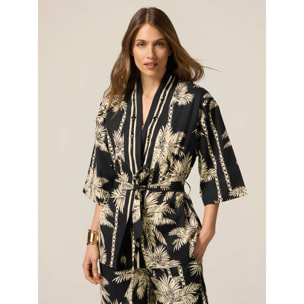 Oltre - Kimono in cotone con fantasia - Nero