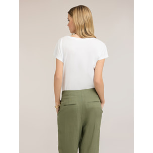 Motivi - T-shirt con ricamo sulla spalla - Bianco