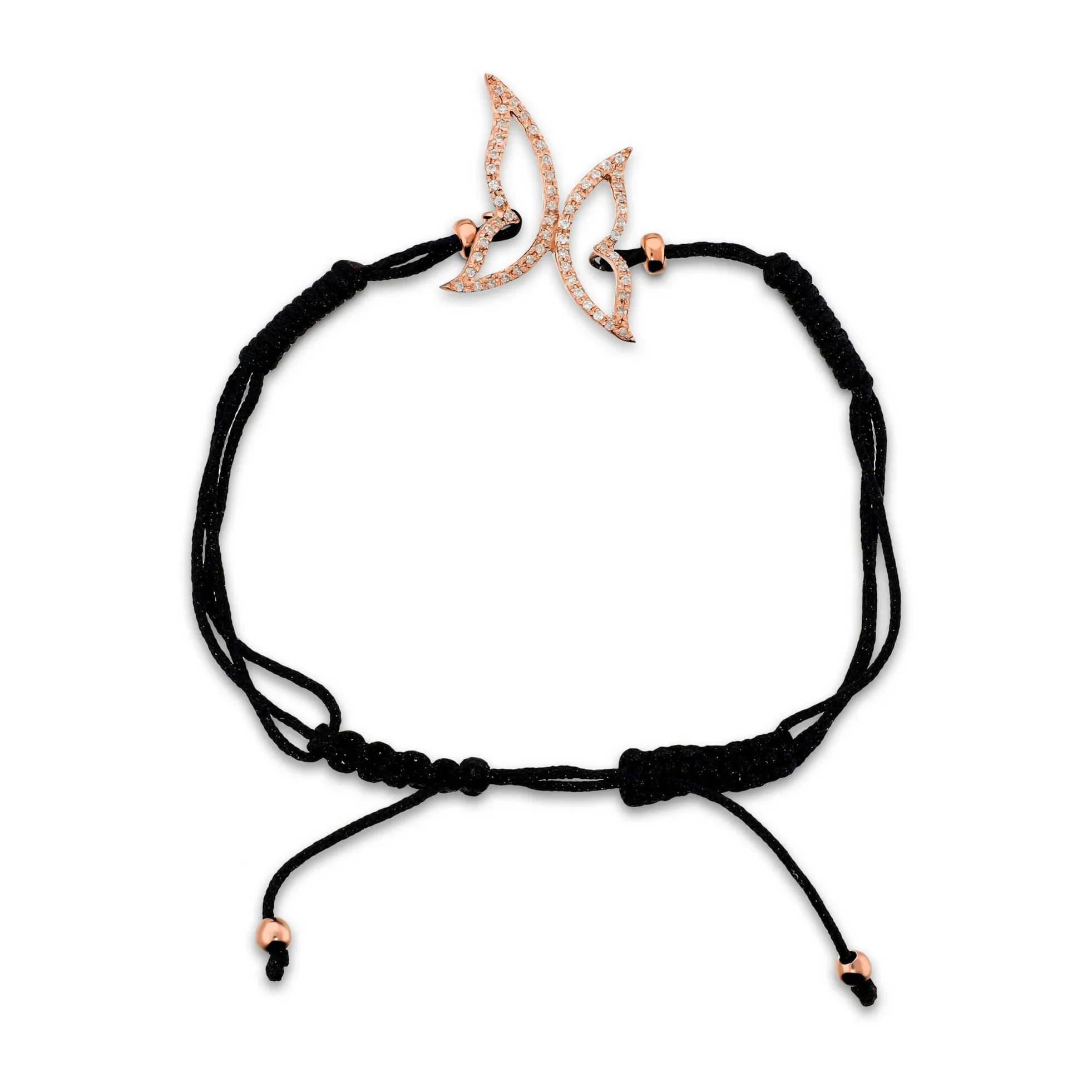 Bracciale Regolabile in Cordino con Farfalla e Cubic Zirconia in Argento 925 placcato Oro Rosa 18Kt