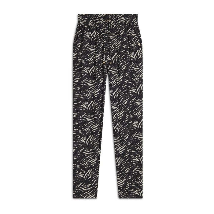 Pantaloni regular fit in viscosa animalier con gamba dritta
