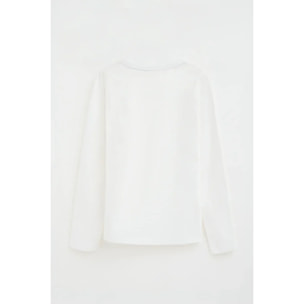 Camiseta blanca de manga larga y cuello pico con bordado Rigby Go