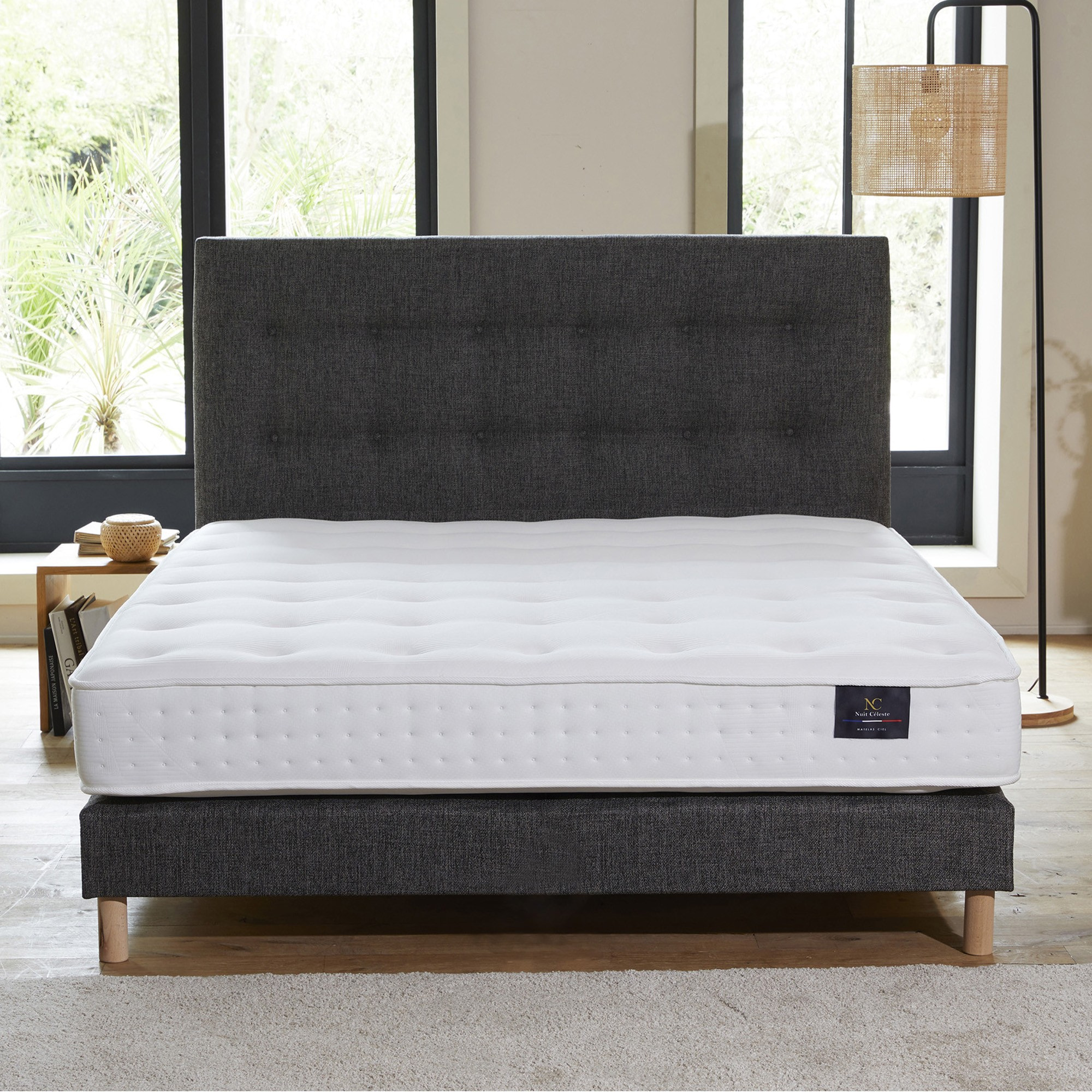 Ensemble Reflet - Matelas ressorts ensachés éco-conçu - Sommier Gris éléphant