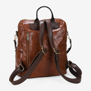 Mochila bolso marrón con cremallera y logo