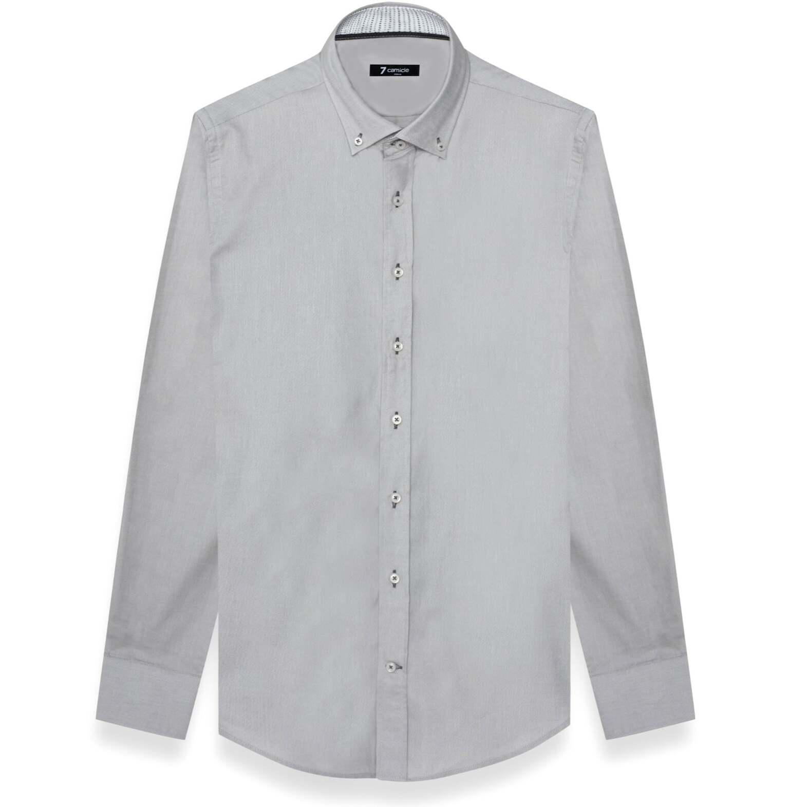 camicia uomo 1 bottone button down slim Oxford unito Grigio Medio