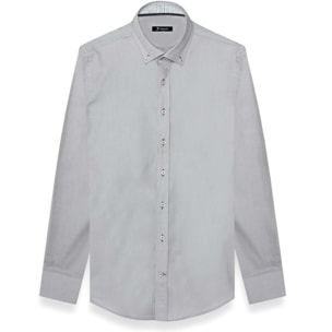 camicia uomo 1 bottone button down slim Oxford unito Grigio Medio