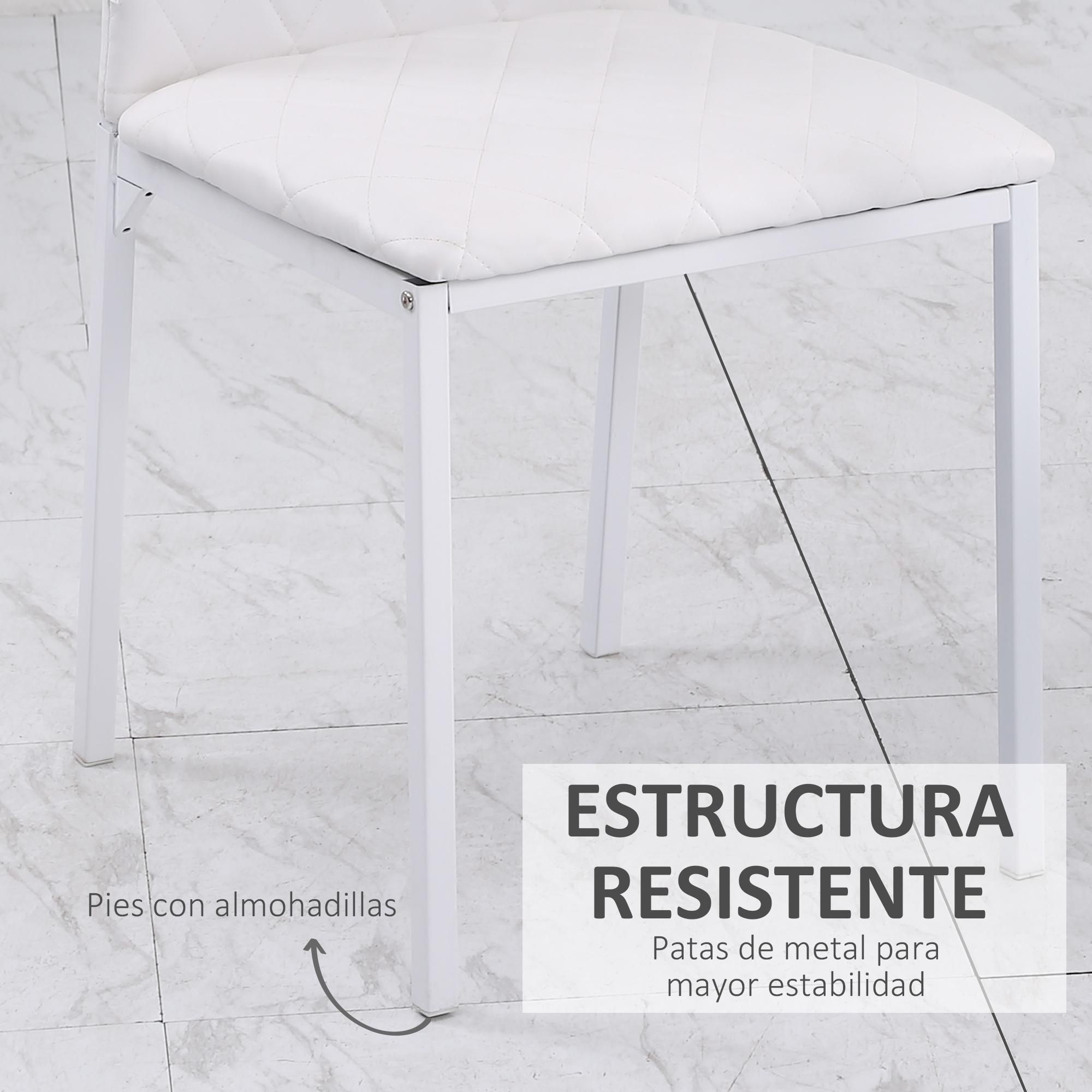 Set de 4 Sillas de Comedor Tapizadas en Polipiel y Patas de Metal Sillas Modernas para Cocina Dormitorio Carga 120 kg 41x50x91 cm Blanco