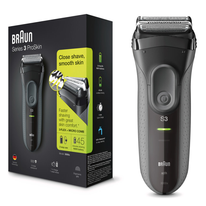 Braun Series 3 ProSkin 3000s Rasoir Électrique Pour Homme, Rechargeable, Noir