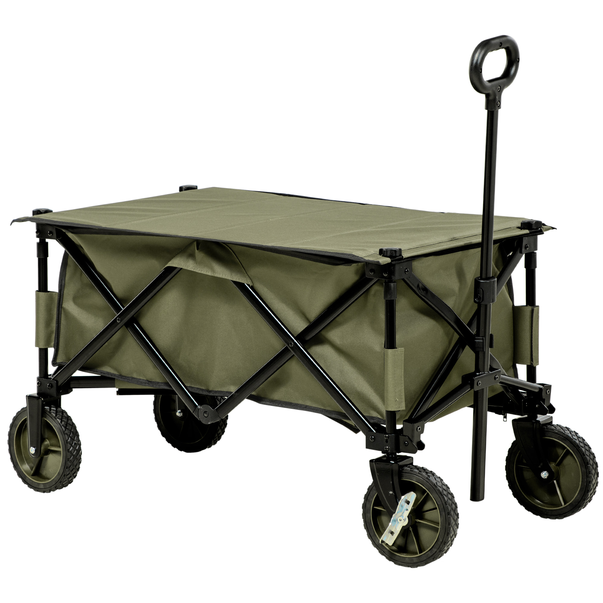 Carro Plegable de Jardín con Ruedas Carro para Playa con Mango Telescópico Tablero Plegable 5 Bolsas Marco de Acero Carga 100 kg para Compra Patio 108x55x93 cm Verde
