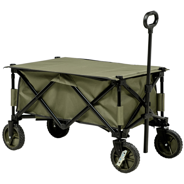 Carro Plegable de Jardín con Ruedas Carro para Playa con Mango Telescópico Tablero Plegable 5 Bolsas Marco de Acero Carga 100 kg para Compra Patio 108x55x93 cm Verde