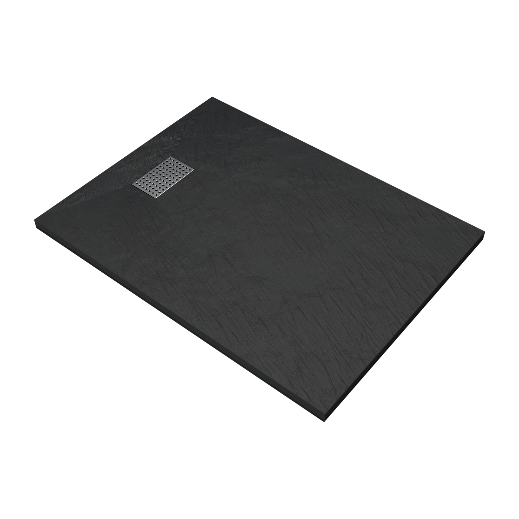 Receveur de douche Noir Effet Pierre 90x120 cm et Grille décor Perforée en Inox