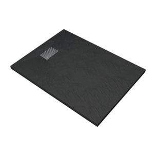 Receveur de douche Noir Effet Pierre 90x120 cm et Grille décor Perforée en Inox