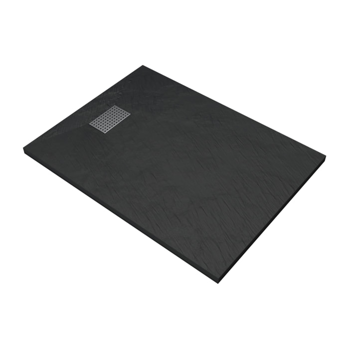 Receveur de douche Noir Effet Pierre 90x120 cm et Grille décor Perforée en Inox