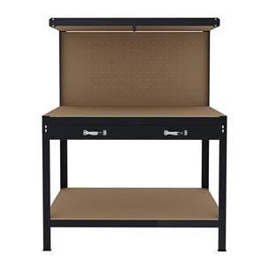 Banco Tavolo Da Lavoro 3 Livelli 120 x 60 Cm Max 370 Kg Cassetto Parete Pannello Forato Porta Attrezzi Utensili Garage Officina Cantina Magazzino Nero